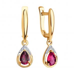 Золотые серьги SOKOLOV с бриллиантом и рубином 4020755 фото